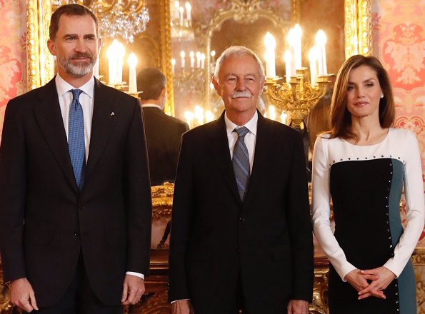 King Felipe and Queen Letizia of Spain attend an official lunch for 'Miguel de Cervantes 2016' Literature award at the Royal Palace
