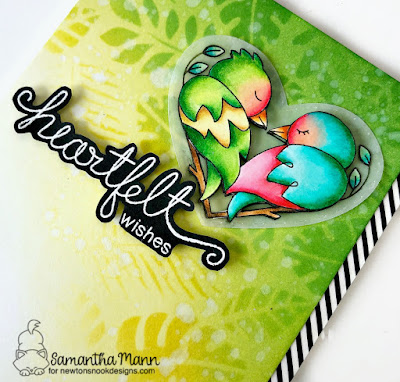 Heartfelt Wishes Card by Samantha Mann for Newton's Nook Designs, Love Birds, Cards, Stencil, Distress Inks, Ink blending, #newtonsnook #distressinks #inkblending #lovebirds #cards #cardmaking