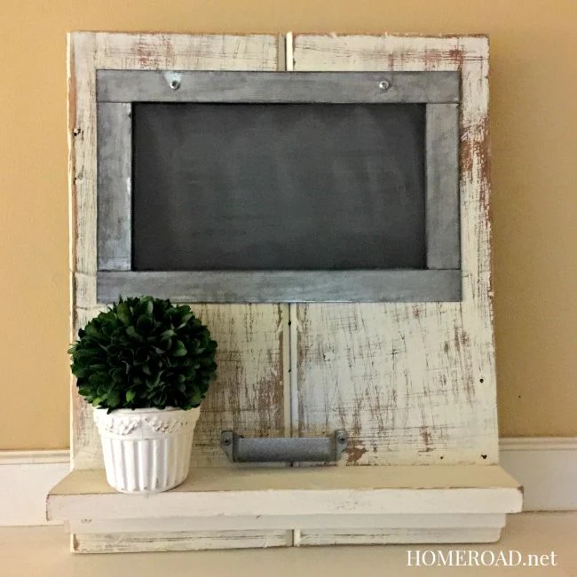 Distressed chalkboard shelf www.homeroad.net