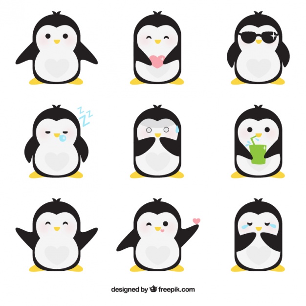 Flat emoticons of fantastic penguin Free Download Vector