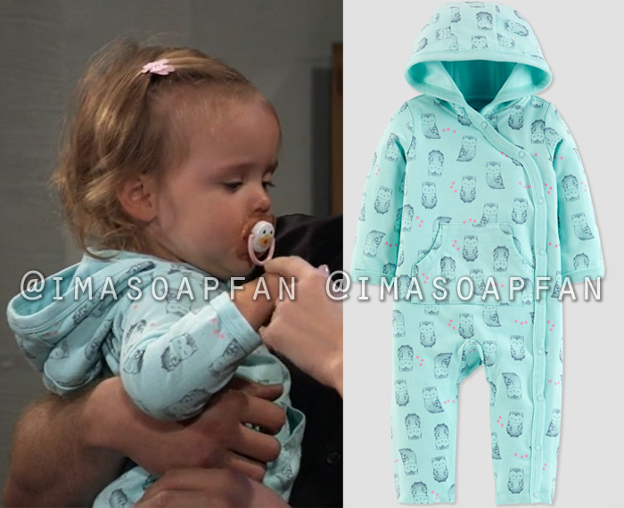 Scout Cain, Palmer and Poe Parker, Aqua Blue Owl and Heart Print Baby Jumpsuit, Carter's, General Hospital, GH