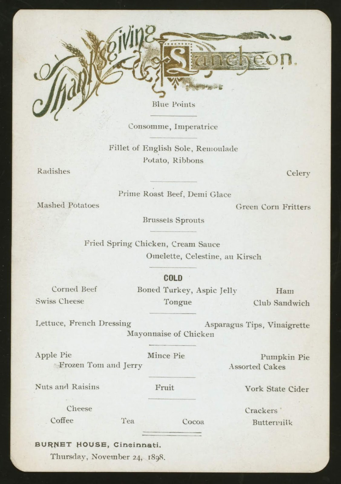 38 Vintage Thanksgiving Menus From the Late 19th Century ~ Vintage Everyday