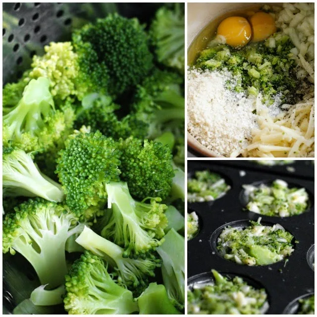 Broccoli Tots ingredients in a muffin tin.