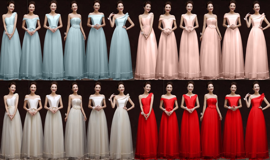 6-Design Satin Top Lace Bridesmaids Maxi Dress