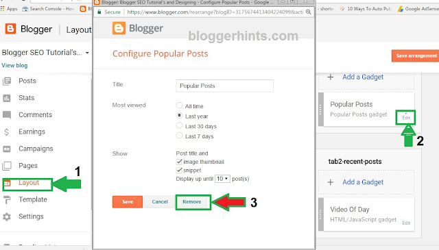 Follow these steps To remove A Gadgets or widgets on Blogs
