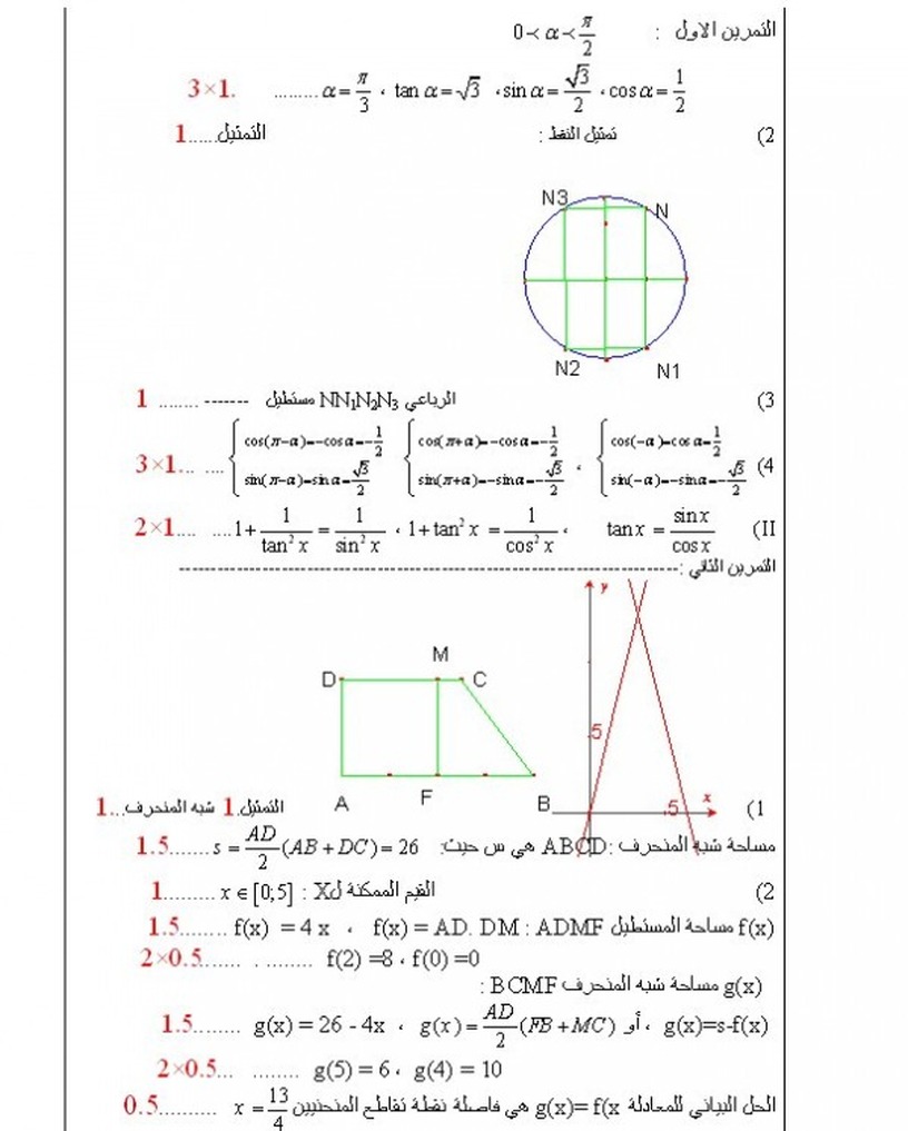 الامتحان الثالث في مادة الرياضيات الرياضيات