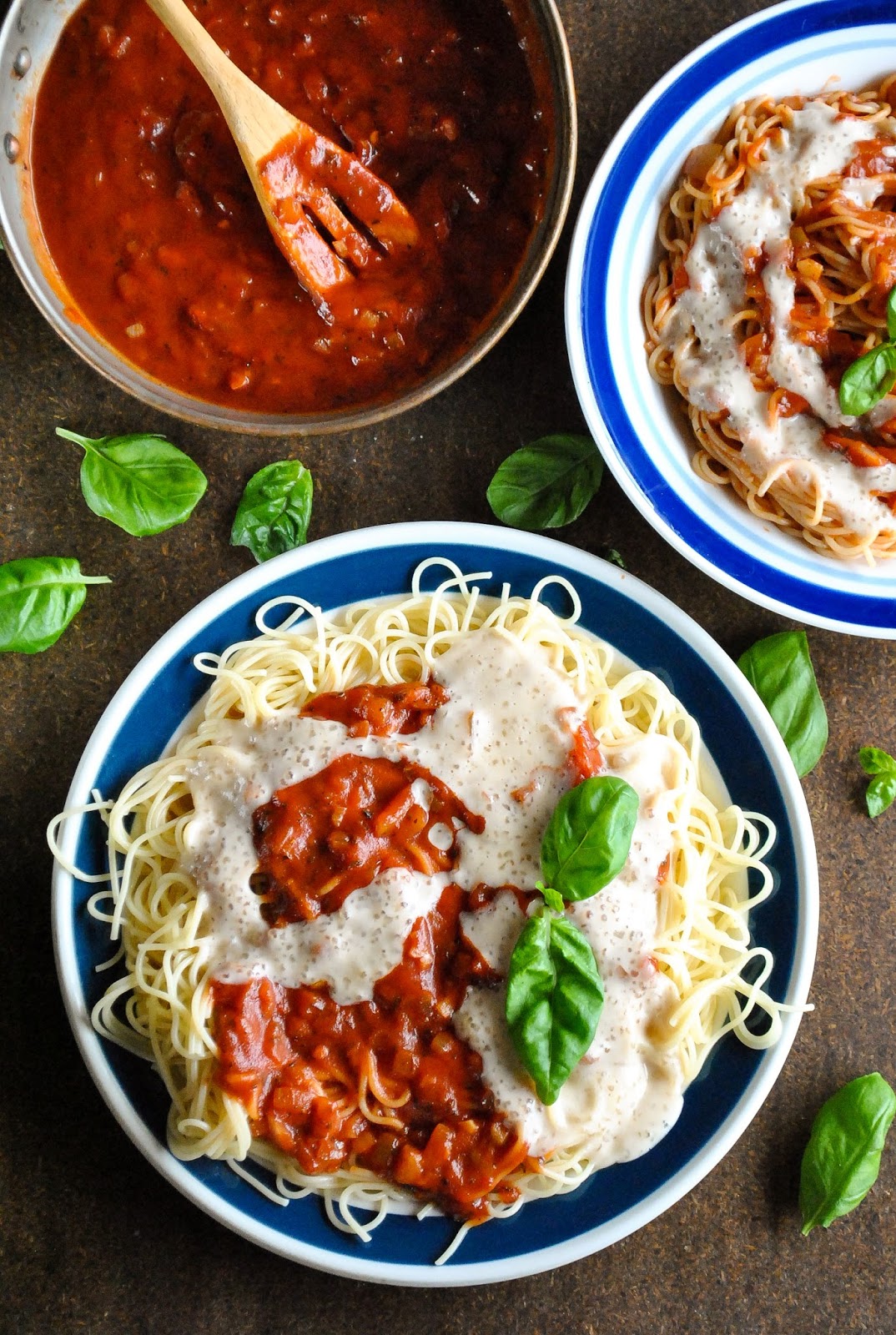 Easy spaghetti marinara with cashew mozzarella VeganSandra
