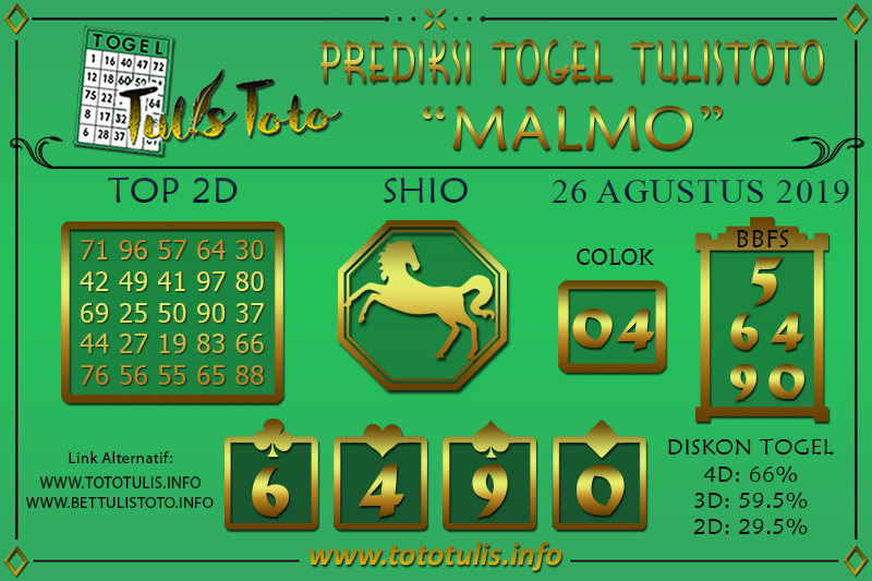 Prediksi Togel MALMO TULISTOTO 26 AGUSTUS 2019