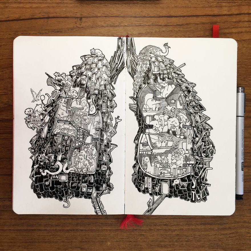 03-Animal-Retreat-In-Lungs-Wan-Izat-Architecture-meets-Surrealism-and-Animals-in-Sketch-drawings-www-designstack-co