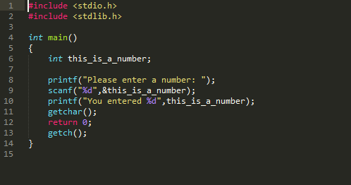 C programming: Write a c program to print the variable(number)