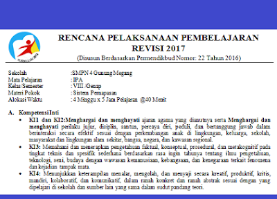 gambar RPP IPA Kelas VIII K13 Revisi 2017 semester 2 & 1 Terbaru