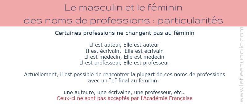 Masculin et féminin des adjectifs et des noms de professions, particularités