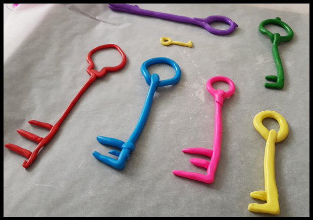 Creating keys with Fimo - ready to bake in the oven