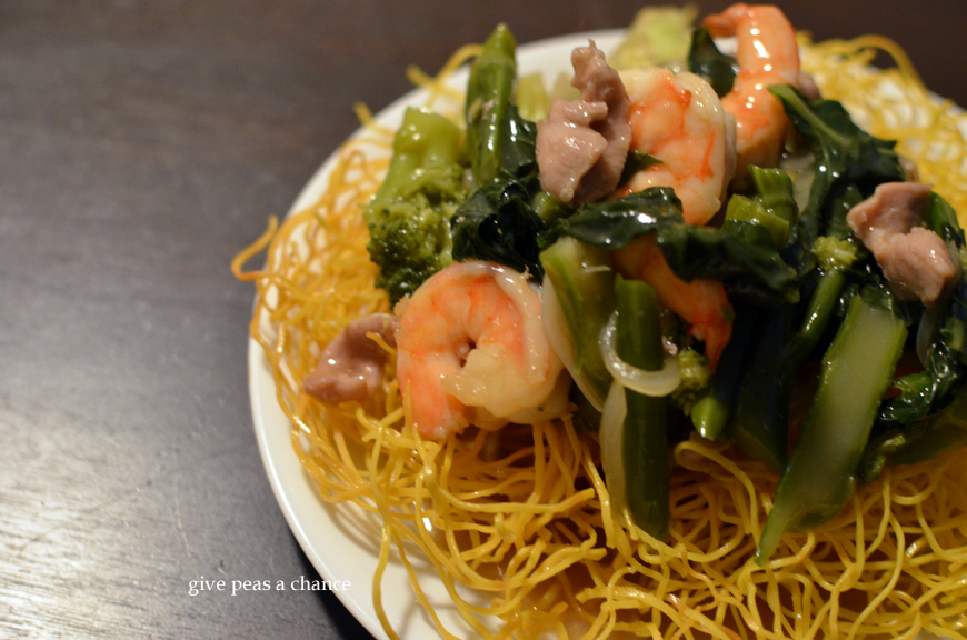 Give Peas a Chance Manic Monday Double Pan Fried Noodles (Mee Korb)