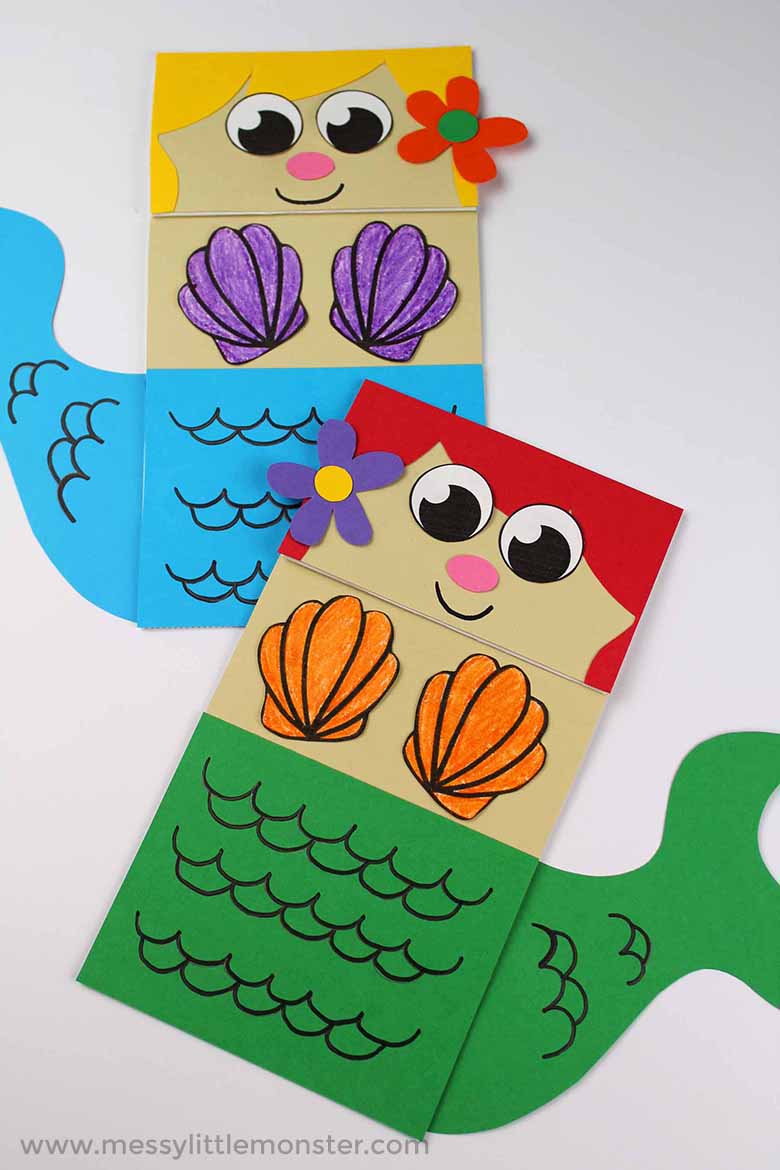 mermaid paper bag puppet craft for kids