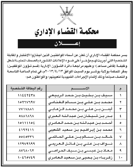 اليوم السبت 6/4/2013..محكمة القضاء الإداري..إعلان أسماء لإستكمال