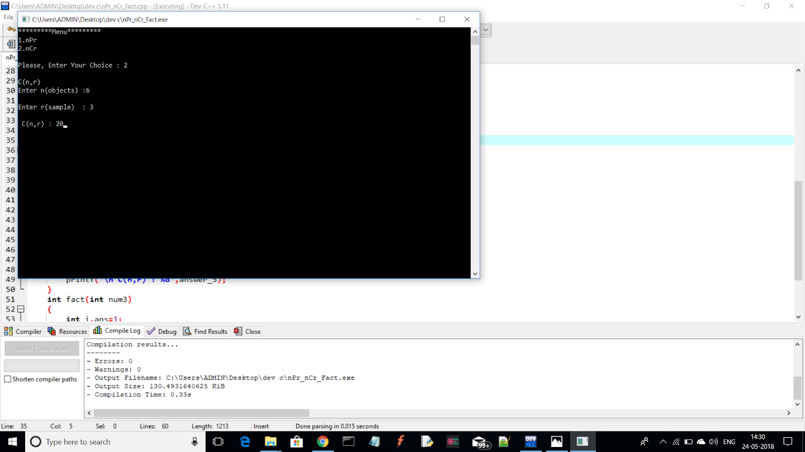 nPr & nCr Calculator using CLanguage