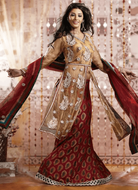 Red Brocade Long Lehenga Choli