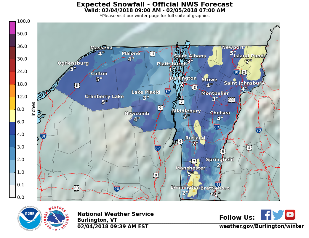 here s what the national weather service in south burlington is projecting for snowfall through early monday morning click on the map to make it bigger here s what the national weather service in south burlington is projecting for snowfall through early monday morning click on the map to make it bigger
