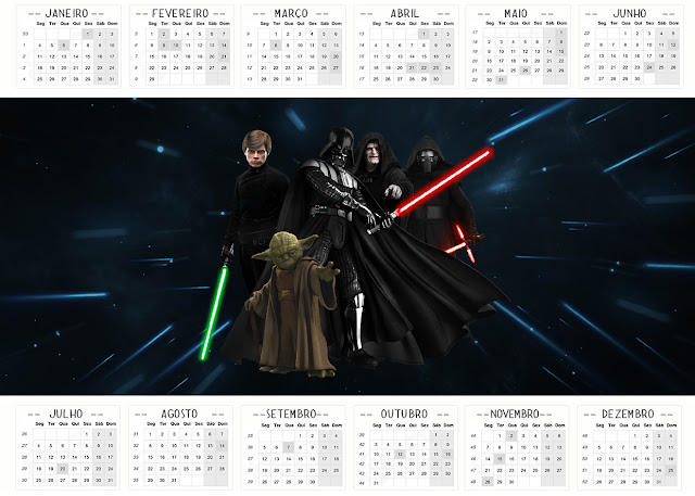 Star Wars: Imprimibles Gratis para Fiestas. Calendario 2016 para Imprimir Gratis de Star Wars.