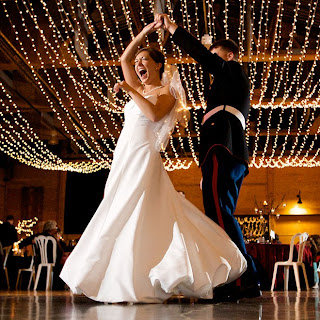 Wedding Dance Floor Decorated with Strings of Twinkle Lights