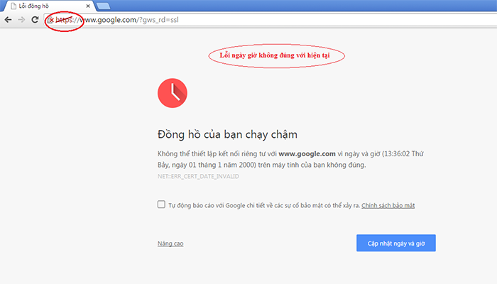 Lỗi không truy cập được Internet do sai ngày giờ hệ thống