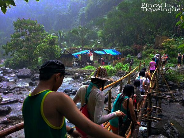 Crossing a makeshift bridge on the way to Mother Falls