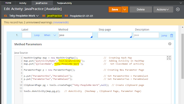 Pega Learnings: How to call activity from Java Step in pega