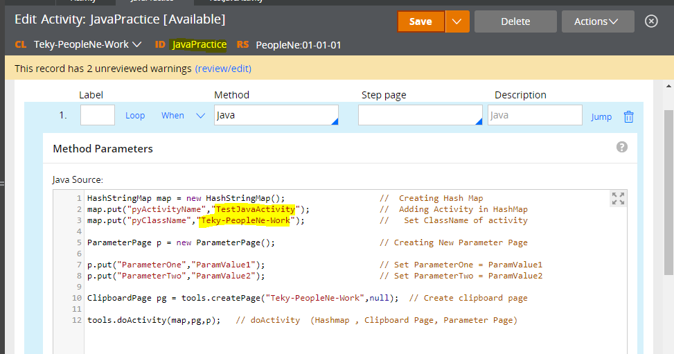 Pega Learnings: How to call activity from Java Step in pega