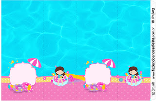 Fiesta en la Piscina para Niña Morena: Etiquetas para Candy Bar para Imprimir Gratis. Etiquetas de Fiesta en la Piscina para Niña Morena para imprimir gratis.