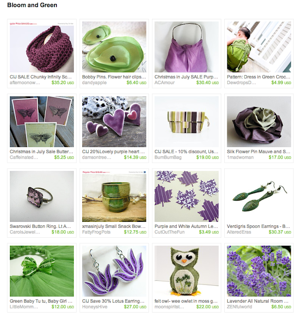 treasury of featured shop items in dusty purple and moss green colors