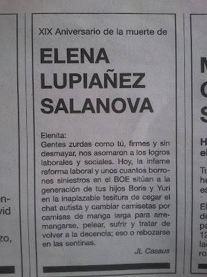 Esquela del XIX aniversario de Elena Lupiáñez
