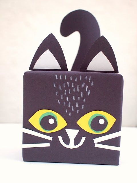 Cute Kitty Gift Box Craft- Such a fun way to wrap gifts or decorate for Halloween!