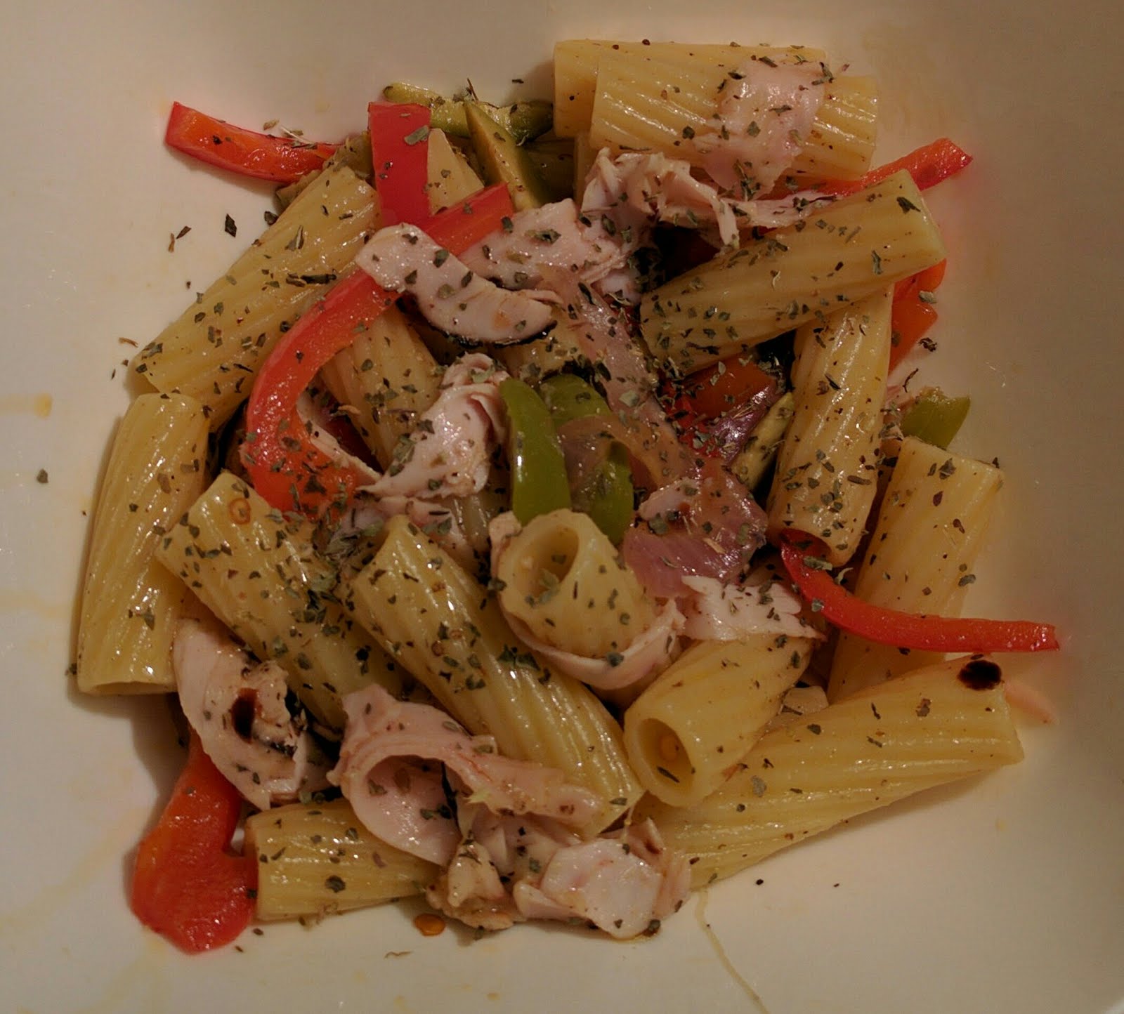 Carole Likes Round Food Mediterranean Pepper, Olive, and Pastrami Pasta