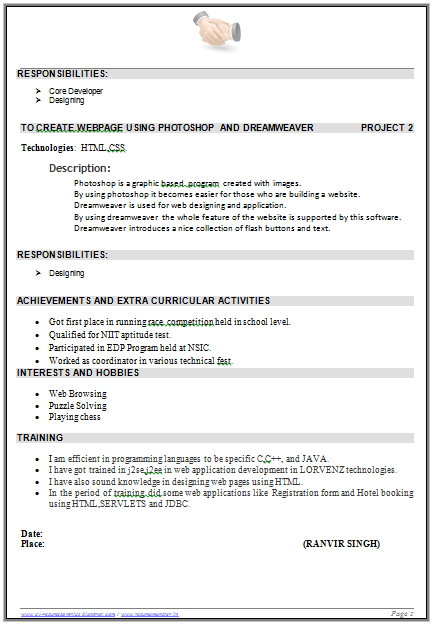 Resume for m tech admission