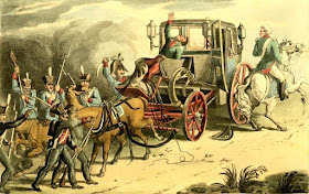 The capture of Napoleon's carriage after the Battle of Waterloo  from Ackermann's Repository (1816)
