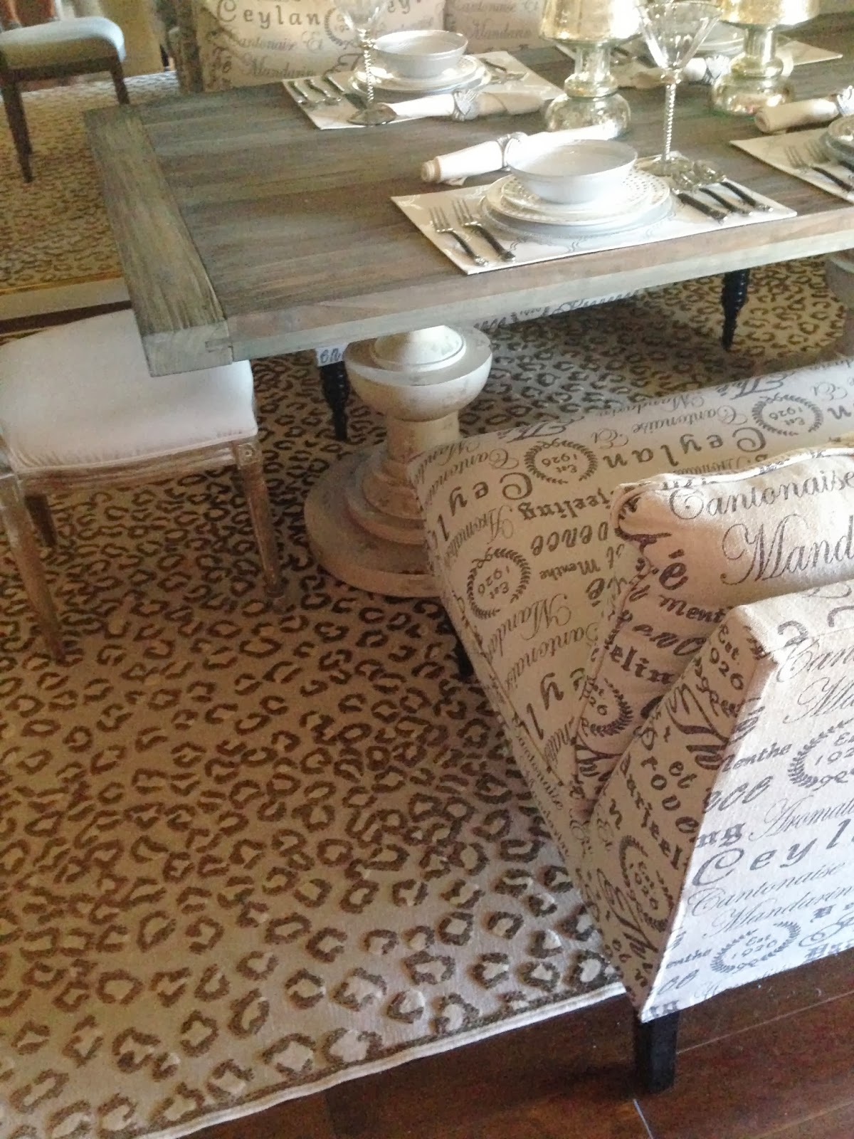 Reclaimed Wood and French Script Dining Table - Purple Chocolat Home