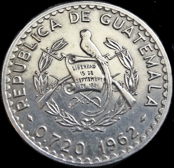 Monedas de México y el Mundo Guatemala 50 Centavos de 1962 (Plata Ley 0.720) (Monja Blanca)