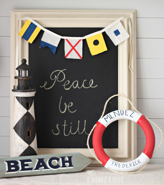 DIY Maritime Flag Bunting with Lifebuoy Wreath - #crafts #diy #nautical #bunting #maritime #flag