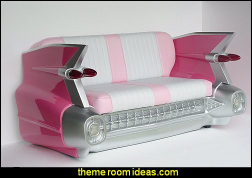 1959 CADILLAC CAR SOFA RETRO COUCH SEAT SETTEE 1959 PINK 50s bedroom ideas - 50s theme decor - 1950s retro decorating style - 50s diner - 50s party decorations - 1950 bedding - 50s telephone - retro diner furniture - vintage advertising wall decals - Cadillac Wall Shelf - Elvis Presley - booth dinette decor - Rock and Roll