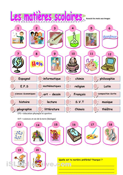 https://4.bp.blogspot.com/-SVDqJyTDkIM/T4K3yVtIOeI/AAAAAAAAABQ/6V0CZZmTV-Q/s1600/Les+mati%C3%A8res+scolaires+II+.jpg W szkole - ćwiczenie 1 - Francuski przy kawie