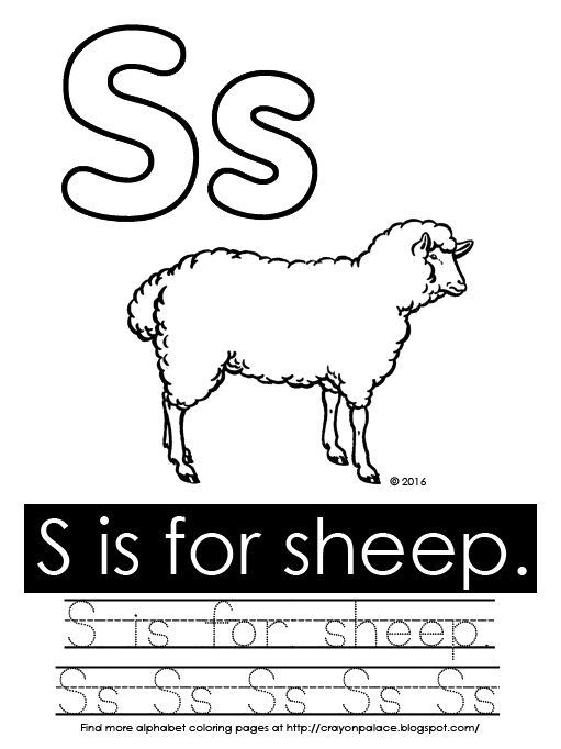 Crayon Palace: "S is for sheep" alphabet coloring page