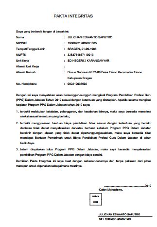 Cara Cetak Dokumen A1 Dan Pakta Integritas Ppg Tahun 2019 File Catatan Guru