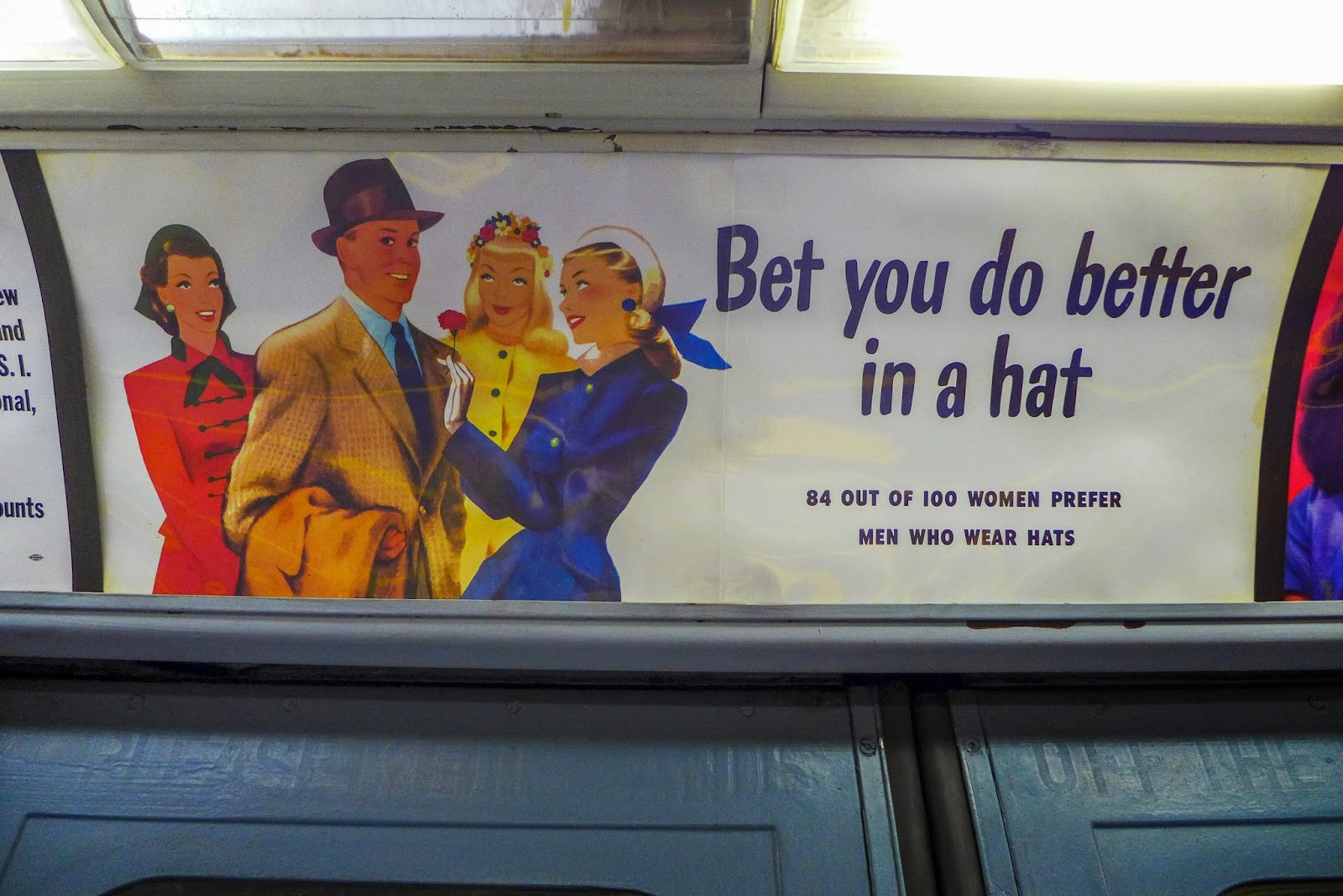 vintage advertising sign in subway car, Transit Museum