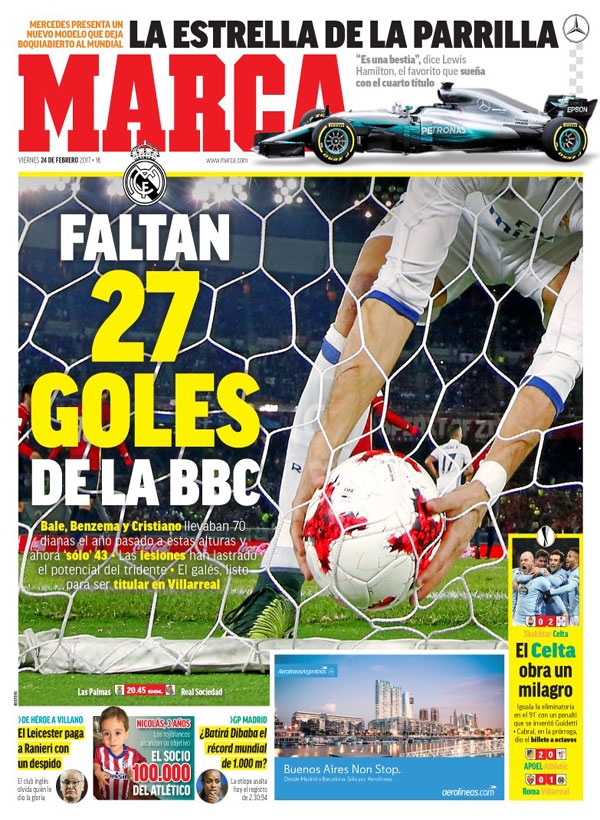 Real Madrid, Marca: "Faltan 27 goles de la BBC"