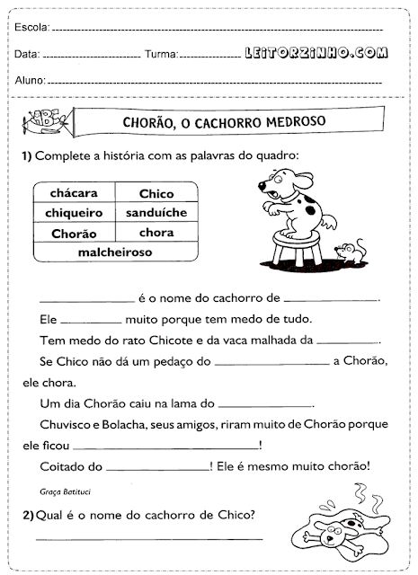 Complete a história com as palavras do quadro