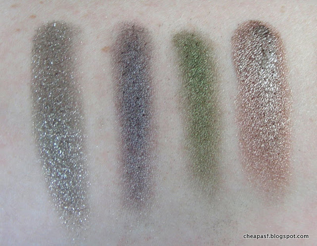 Comparison swatches of L'Oreal Infallible Eye Shadow in Gilded Envy, Urban Decay Mushroom, Urban Decay Mildew, and Maybelline Color Tattoo Bad to the Bronze Comparison swatches of L'Oreal Infallible Eye Shadow in Gilded Envy, Urban Decay Mushroom, Urban Decay Mildew, and Maybelline Color Tattoo Bad to the Bronze
