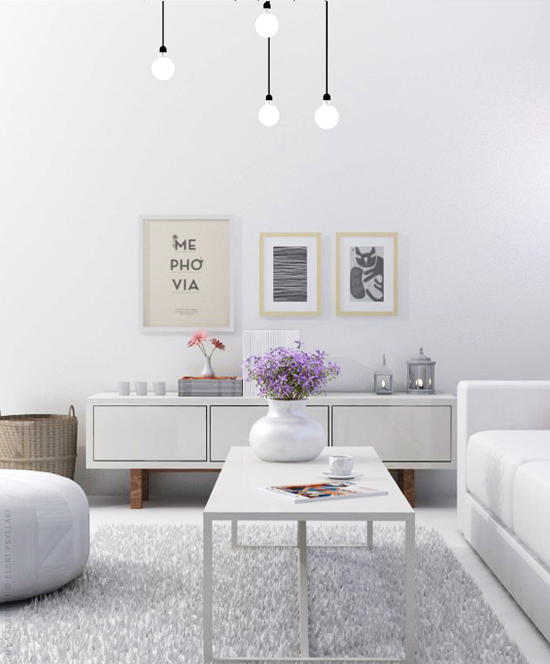 White living room visualization | My Paradissi © Eleni Psyllaki