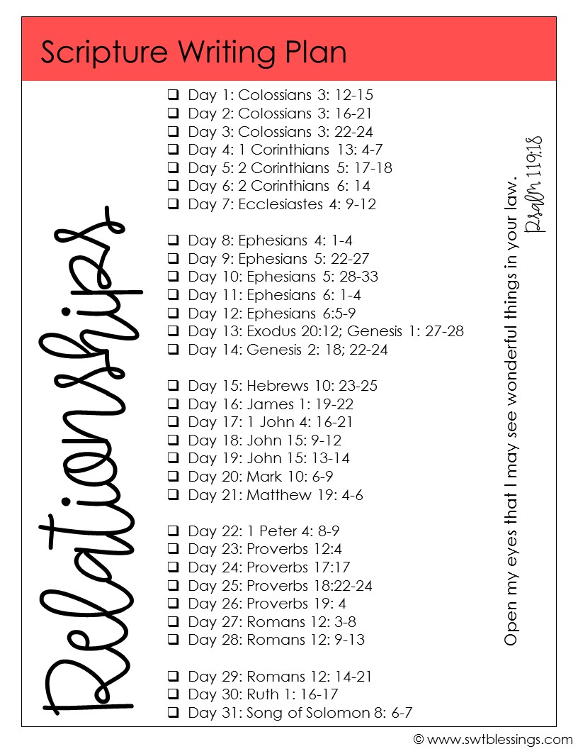 Sweet Blessings: February Scripture Writing Plan: Relationships