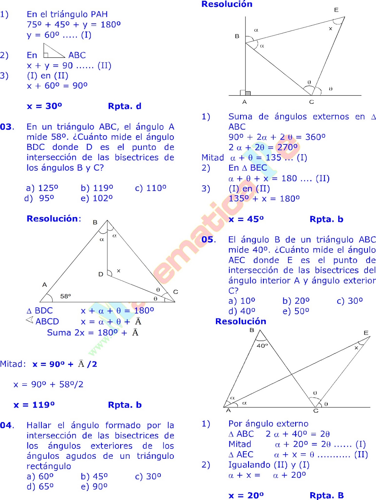 LOS TRIÁNGULOS Y SUS PROPIEDADES EJERCICIOS RESUELTOS DE LOS TRIÁNGULOS Y SUS PROPIEDADES EJERCICIOS RESUELTOS DE